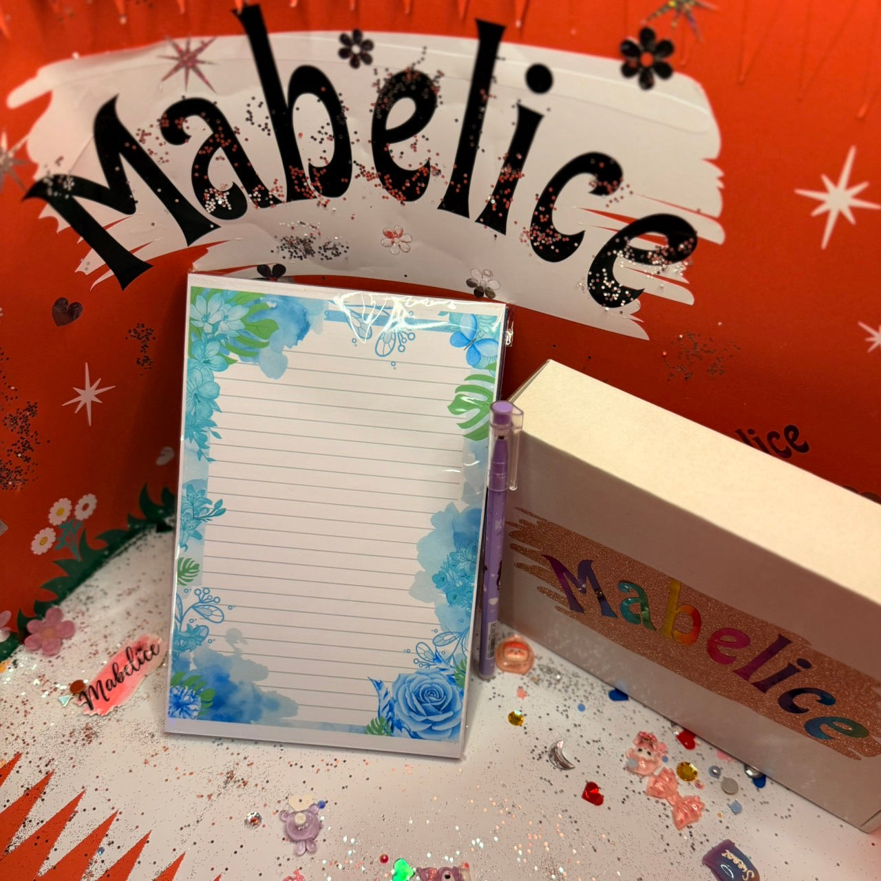 A6 Notepad with blue flowers/ leaves 180gsm cardstock