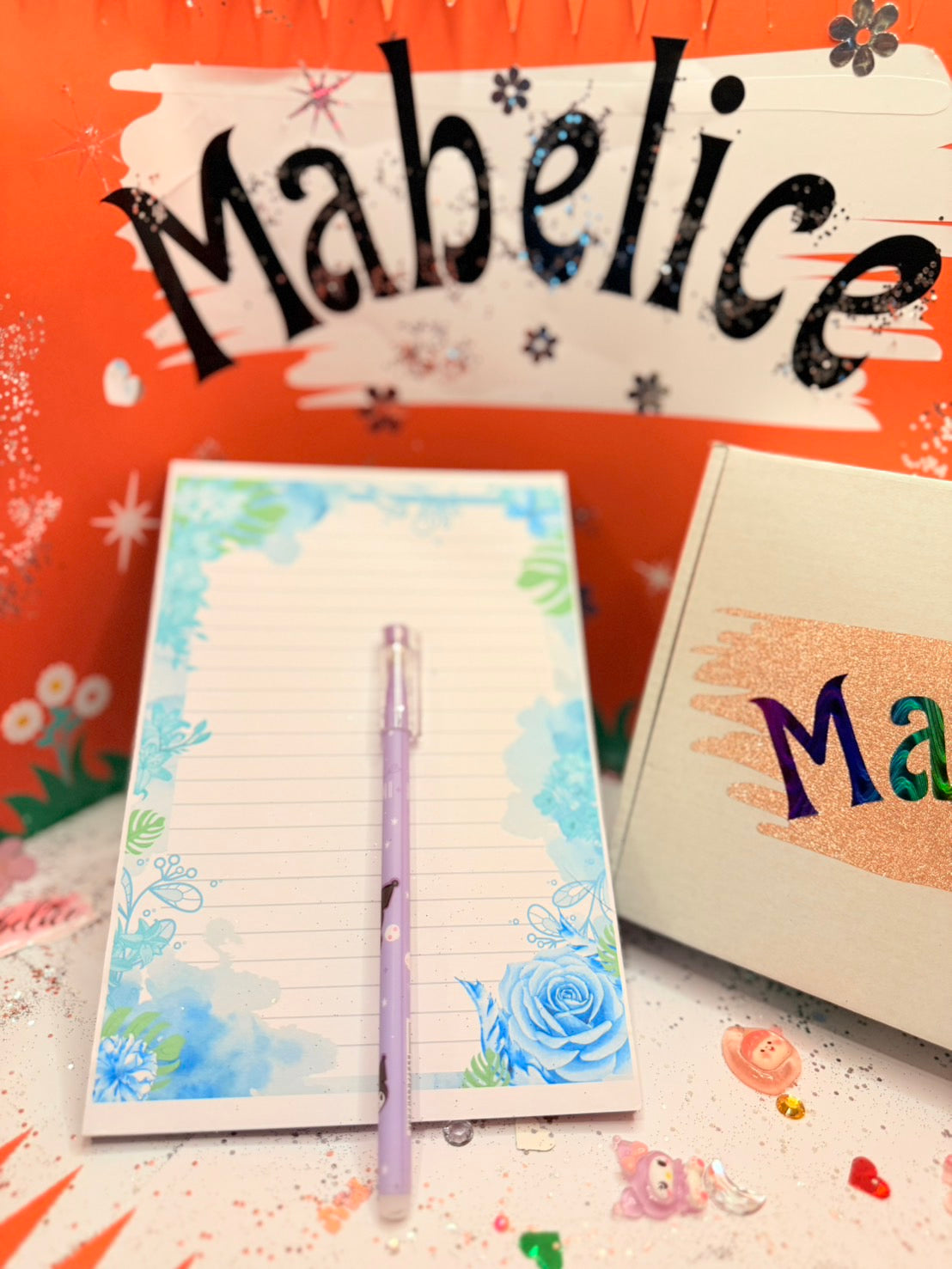 A6 Notepad with blue flowers/ leaves 180gsm cardstock