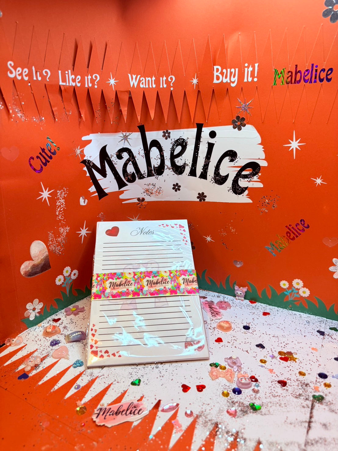 Notes, with red hearts