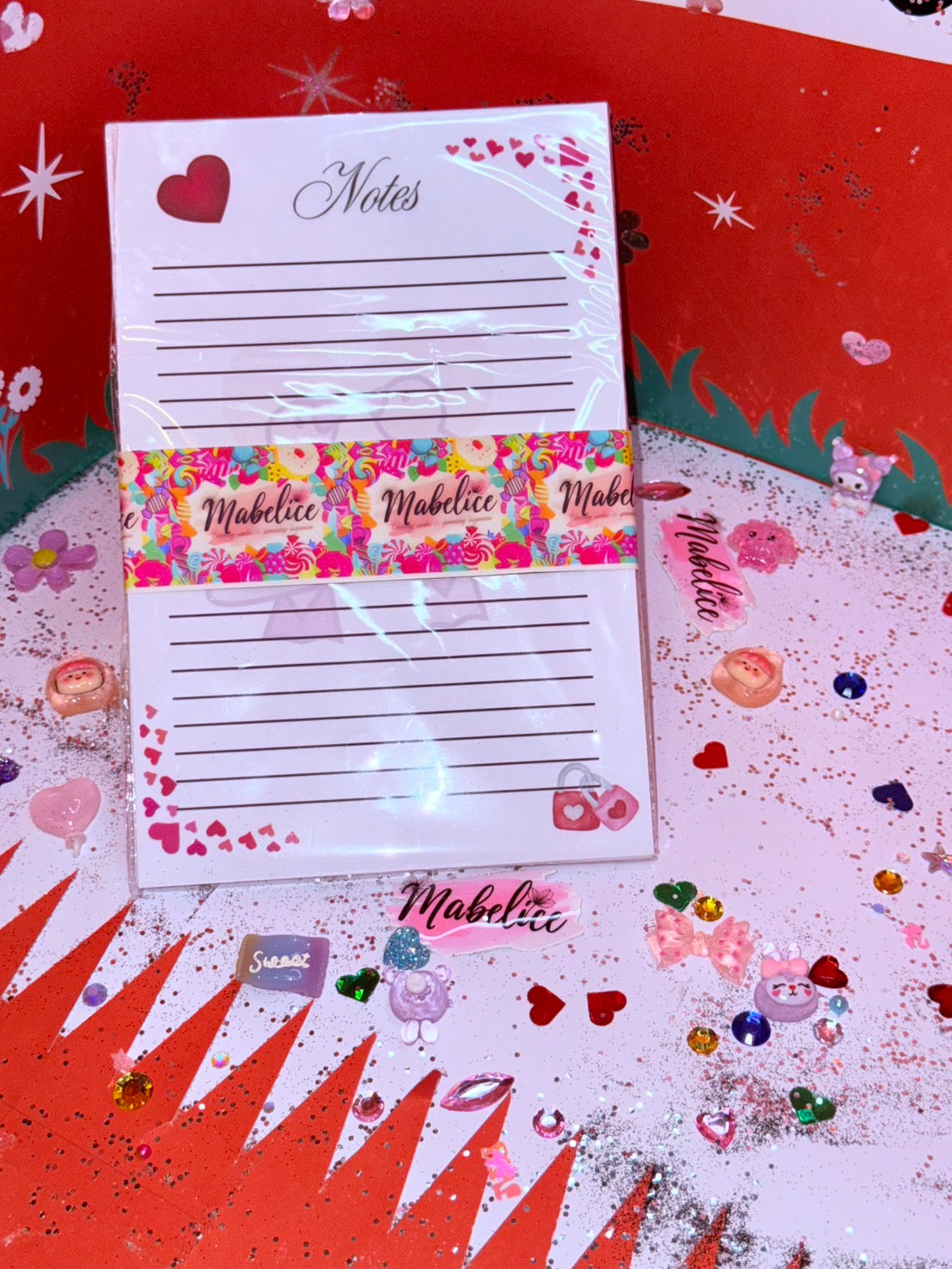 Notes, with red hearts